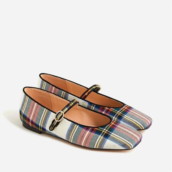 J Crew Snowy Stewart Tartan Mary Jane Flats NWT - Picture 1 of 8